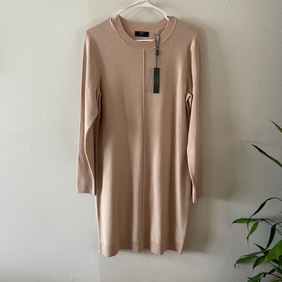 Tahari Sweater Dress Womens Large Tan Crewneck Long Sleeve Casual - Picture 1 of 9